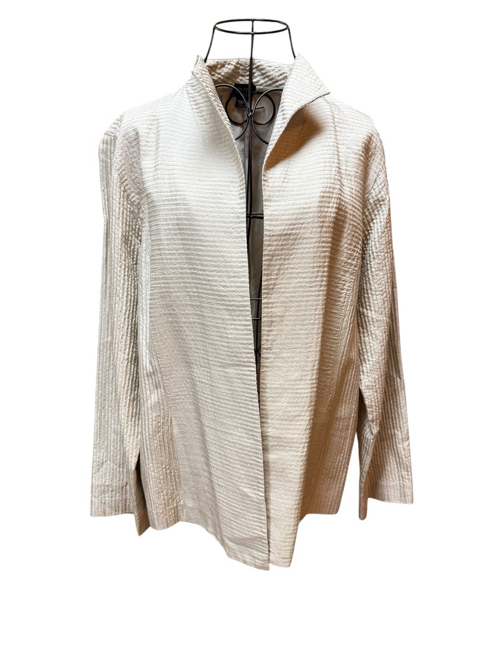 Eileen Fisher Silk Cream Textured Open-Front Jacket